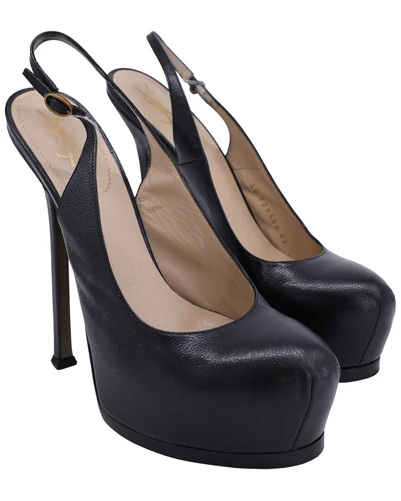 Saint Laurent Women's Leather YSL Vernigolf Tribtoo Slingback Pump (Authentic  Pre-Loved Nocolor
