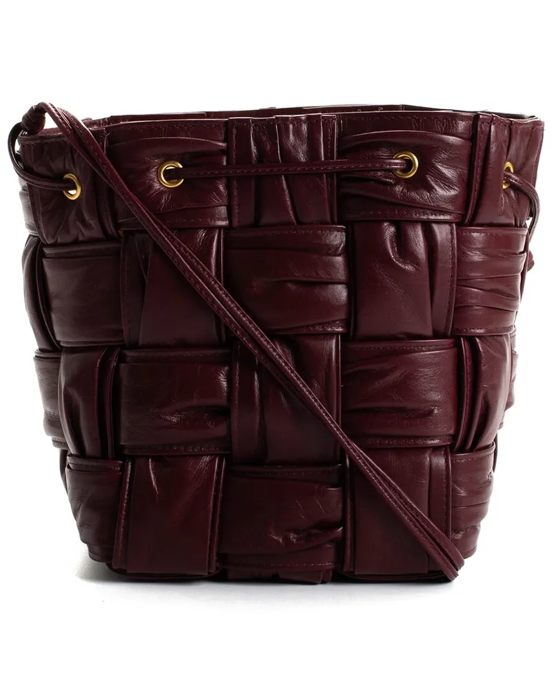 Bottega Veneta Burgundy Intrecciato Leather Small Cassette Bucket Bag (Authentic Pre-Loved Nocolor