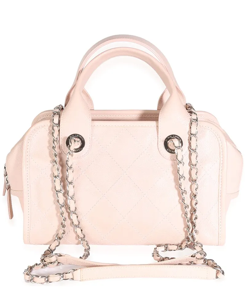 Chanel Pink Quilted Caviar Leather Small Deauville Bowling Handbag (Authentic Pre-Loved Nocolor