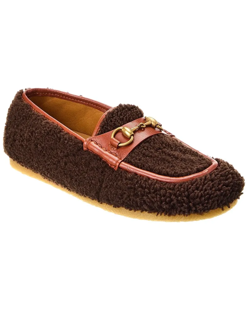 Gucci Shearling & Leather Loafer Brown