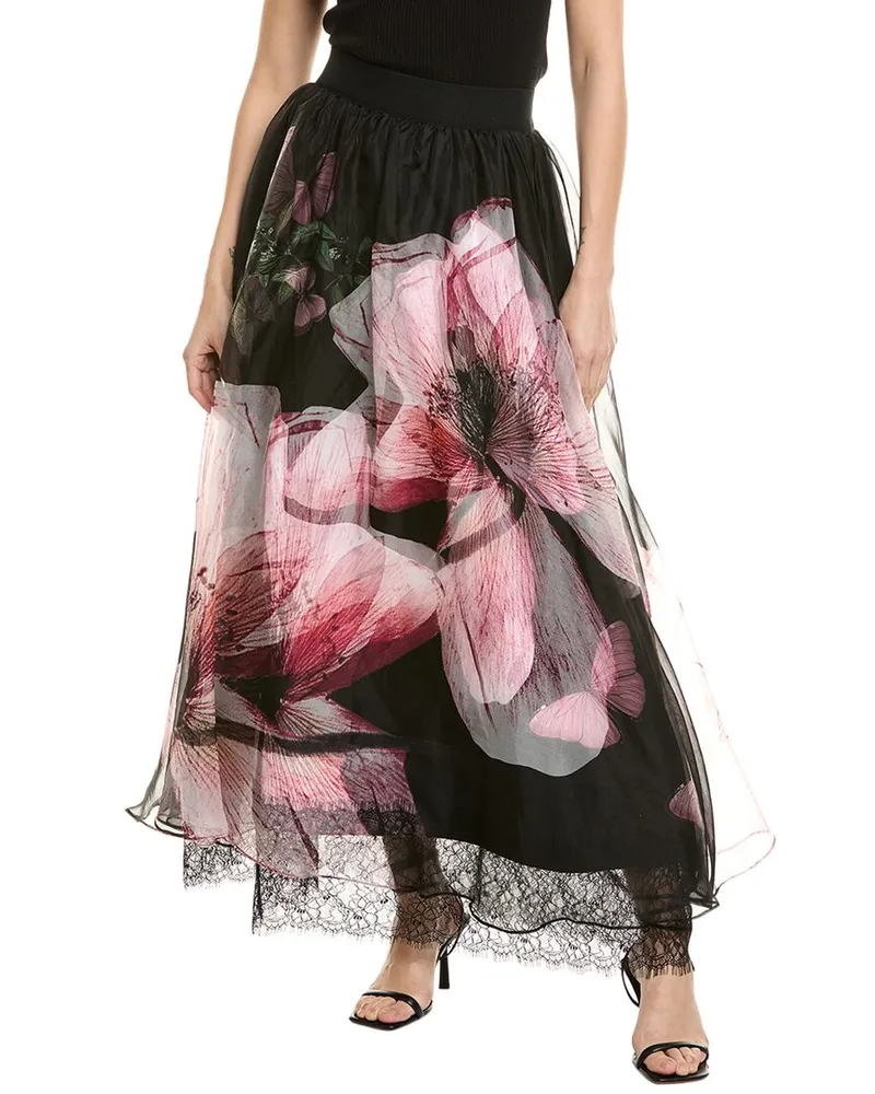 Alice + Olivia Nilda Voluminous Silk Maxi Skirt W Lace Black