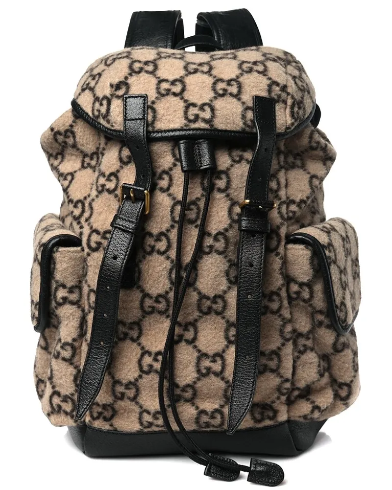 Gucci Beige Black GG Wool Small Double Buckle Backpack (Authentic Pre-Loved Nocolor