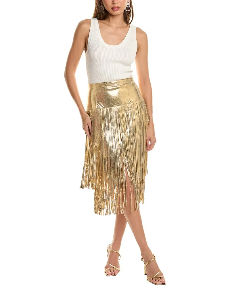 Michael Kors Suede Fringe Skirt Metallic