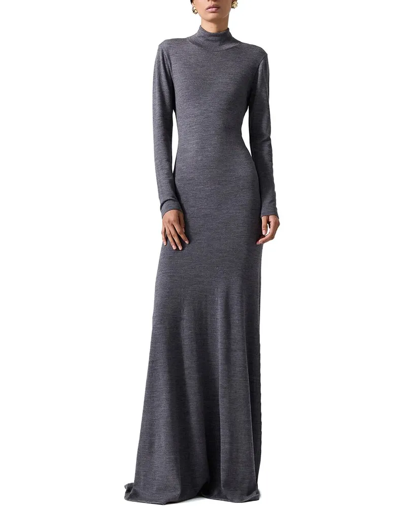 Carolina Herrera New York Turtleneck Wool Gown Grey