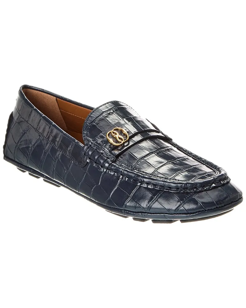 Bally Keeper Croc-Embossed Leather Loafer Blue