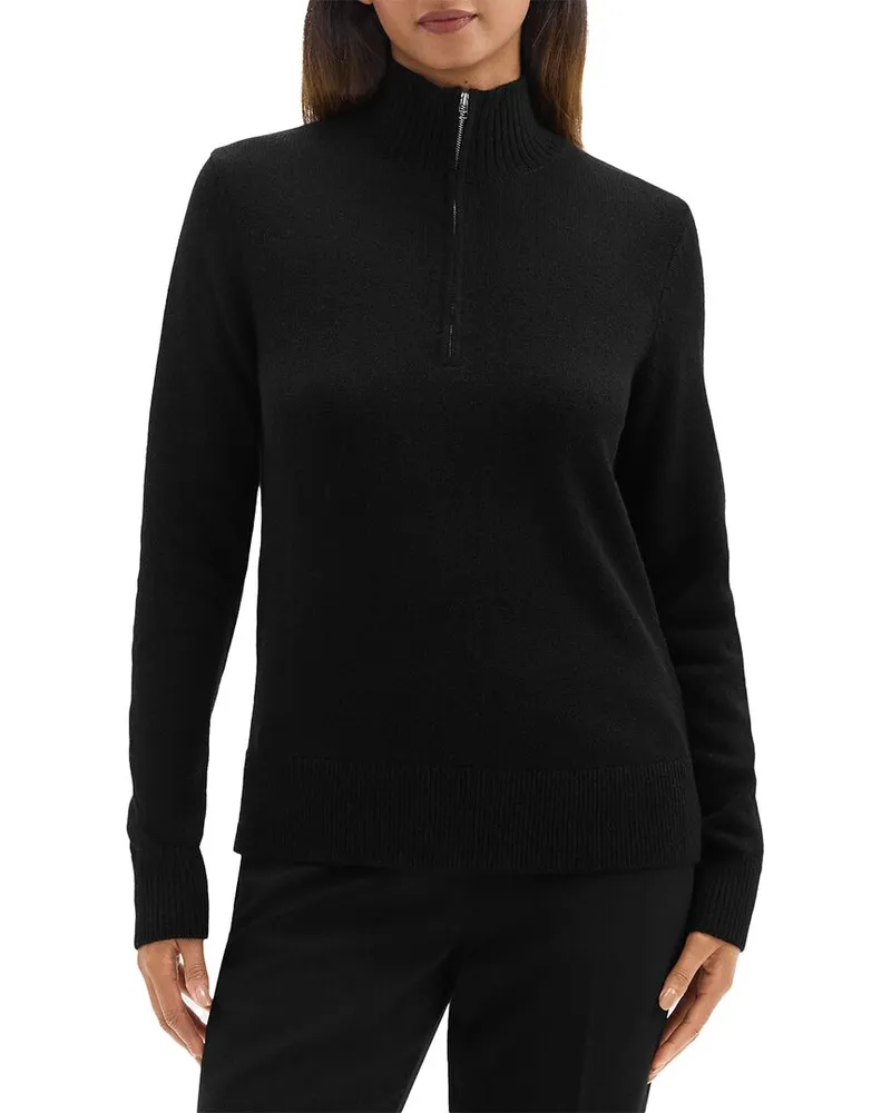 Theory 1/2-Zip Turtleneck Wool & Cashmere-Blend Sweater Black