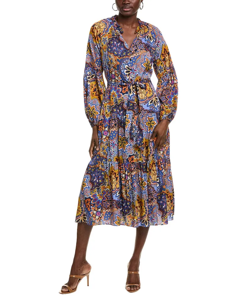 Elie Tahari The Sienna Silk-Blend Midi Dress Blue