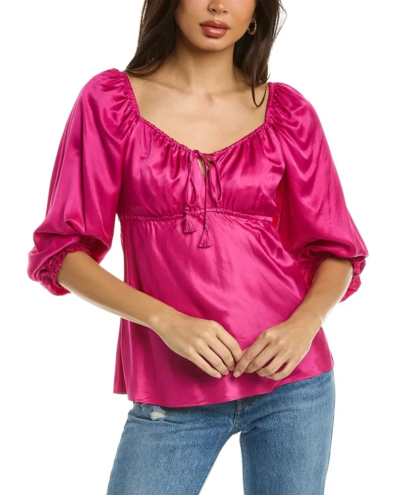 Hale Bob Tie-Front Silk-Blend Top Pink
