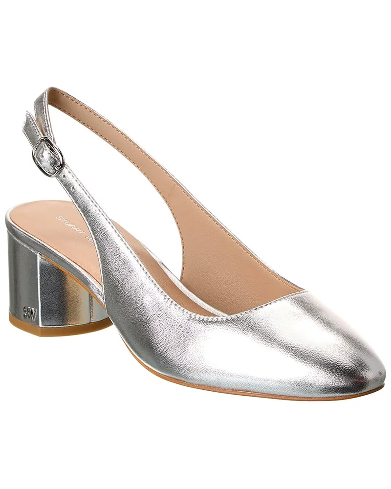 Stuart Weitzman Bridgt 50 Leather Slingback Pump Silver