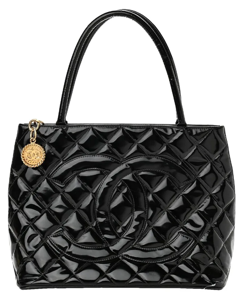 Chanel Black Patent Leather Patent Medallion Tote GHW (Authentic Pre-Loved Black