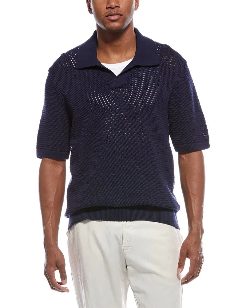 Frame Denim Sweater Silk-Blend Polo Shirt Blue