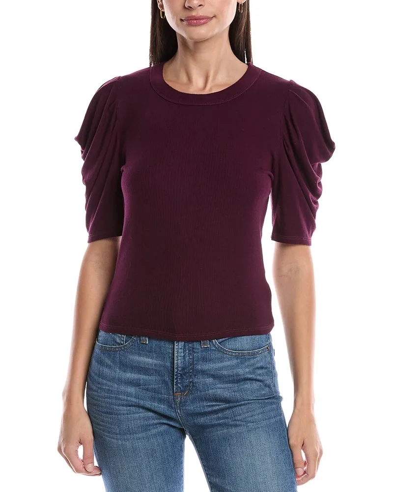 Michael Stars Andrea Pleated Sleeve Top Purple