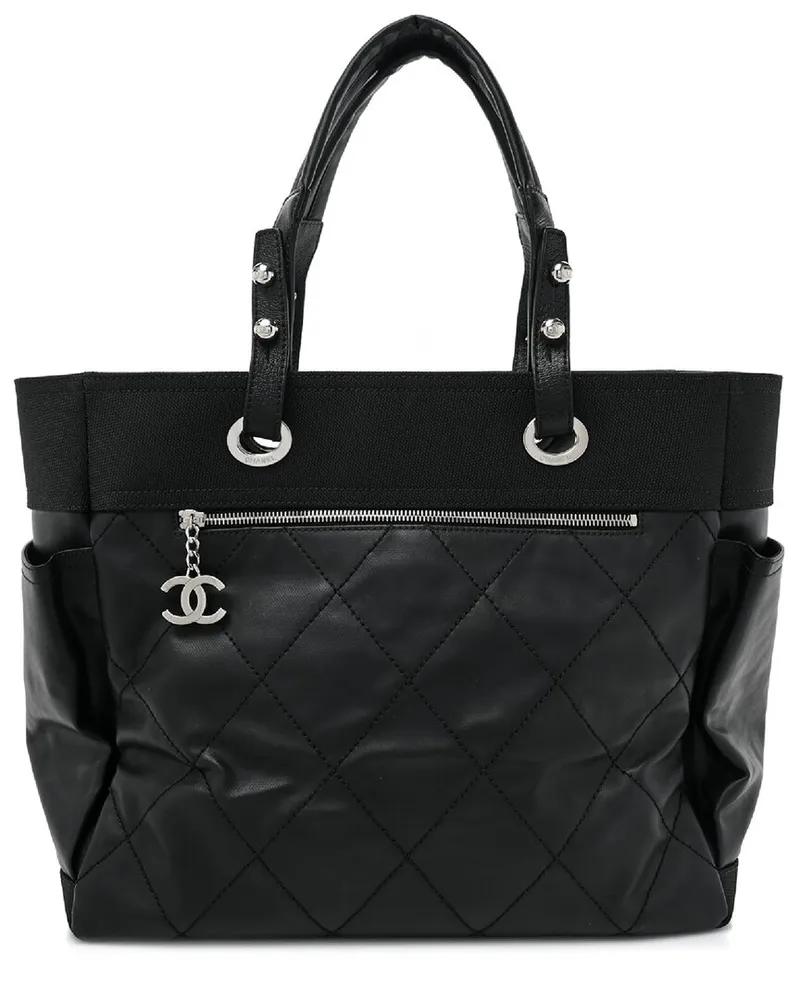 Chanel Black Coated Canvas Paris Biarritz PM (Authentic Pre-Loved Nocolor