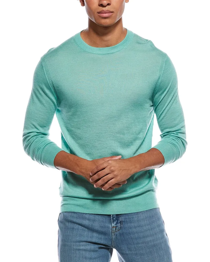 N.Peal Covent Fine Gauge Cashmere & Silk-Blend Round Neck Sweater Green