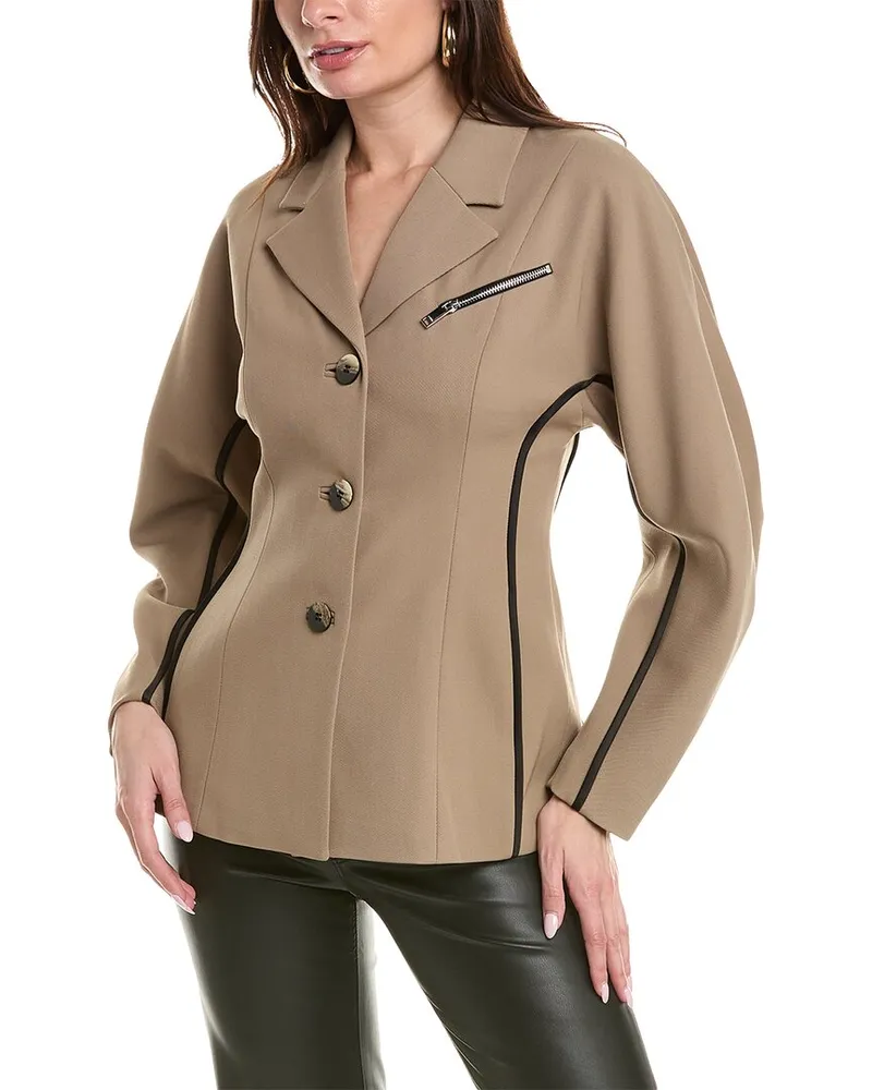Ganni Twill Suiting Wool-Blend Blazer Beige