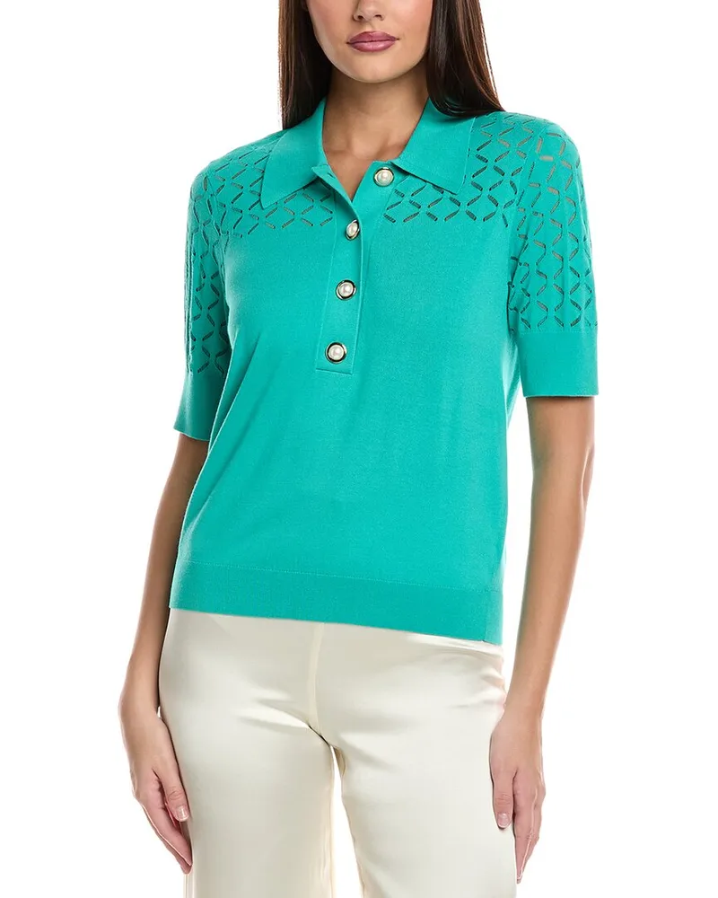 ST. JOHN Float Knit Polo Shirt Green