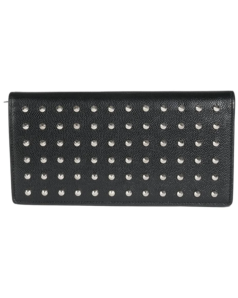 Saint Laurent Black & Silver Embellished Leather Grain De Poudre Studded Classic Marquage Flap Wallet (Authentic Pre-Loved Nocolor
