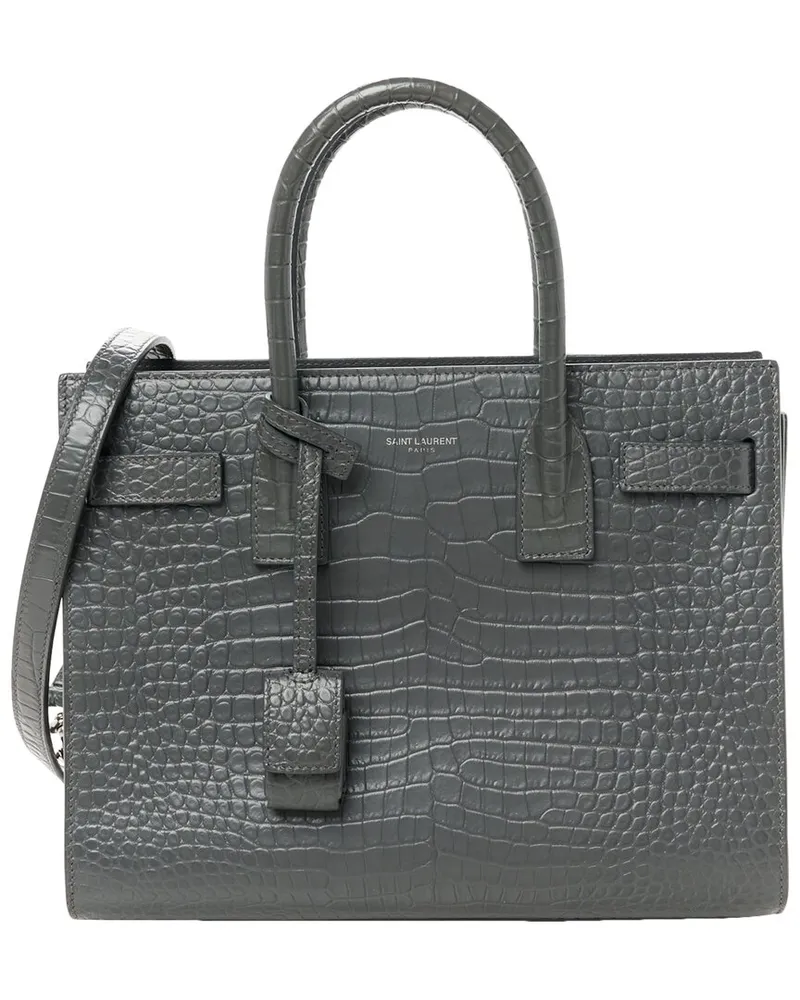 Saint Laurent New Stone Grey Croc-Embossed Leather Sac De Jour (Authentic Pre-  Loved Nocolor