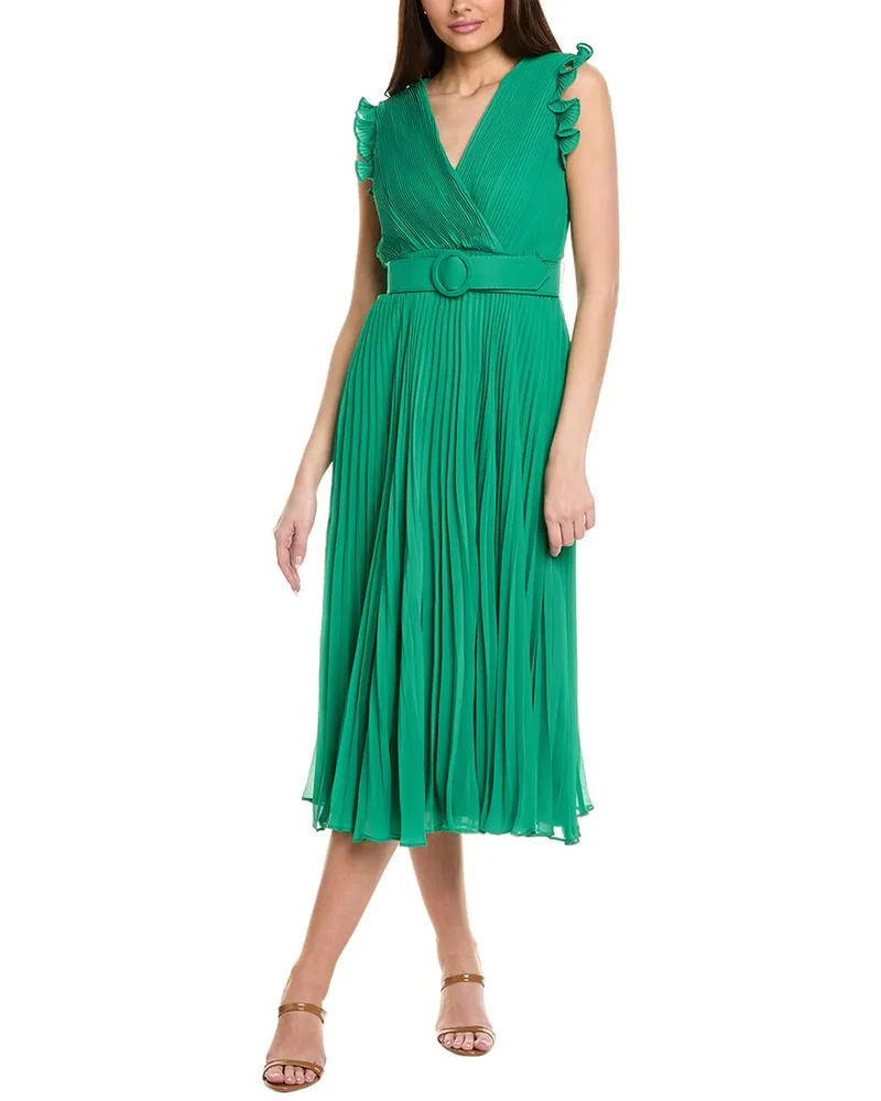 taylor Accordion Pleated Midi Dress Green