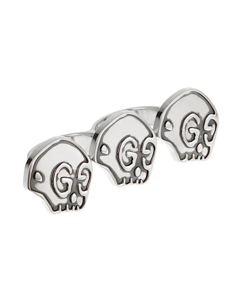 Gucci Silver Skull 2 Finger Band Large Ring Nocolor