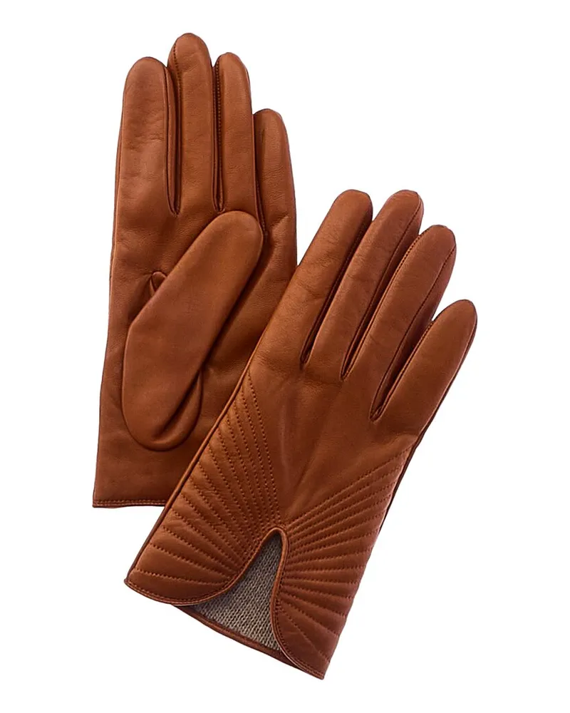 portolano  Piping Detail Cashmere-Lined Leather Gloves Brown