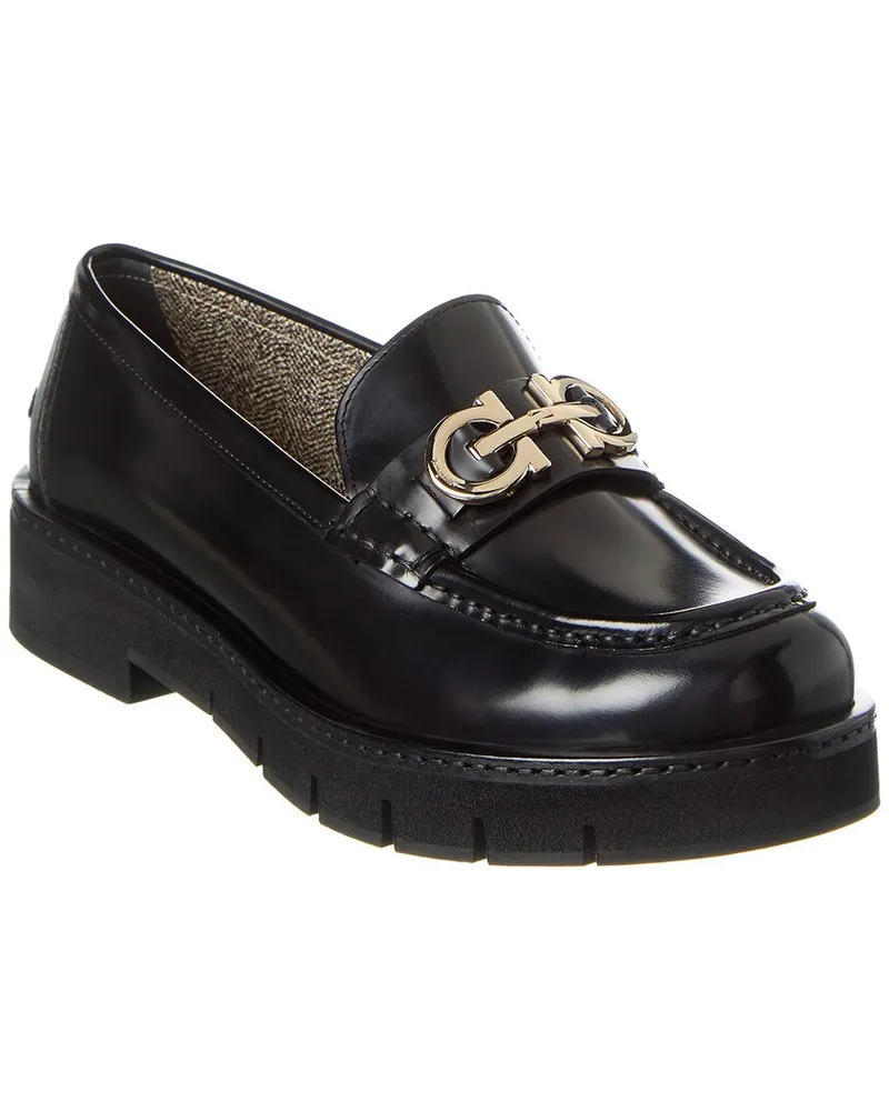 Ferragamo Ofelia Lug Leather Loafer Black