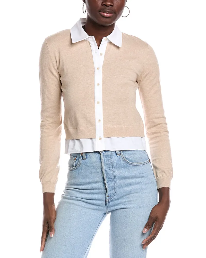 NAADAM Mixed Media Cashmere-Blend Cardigan Beige