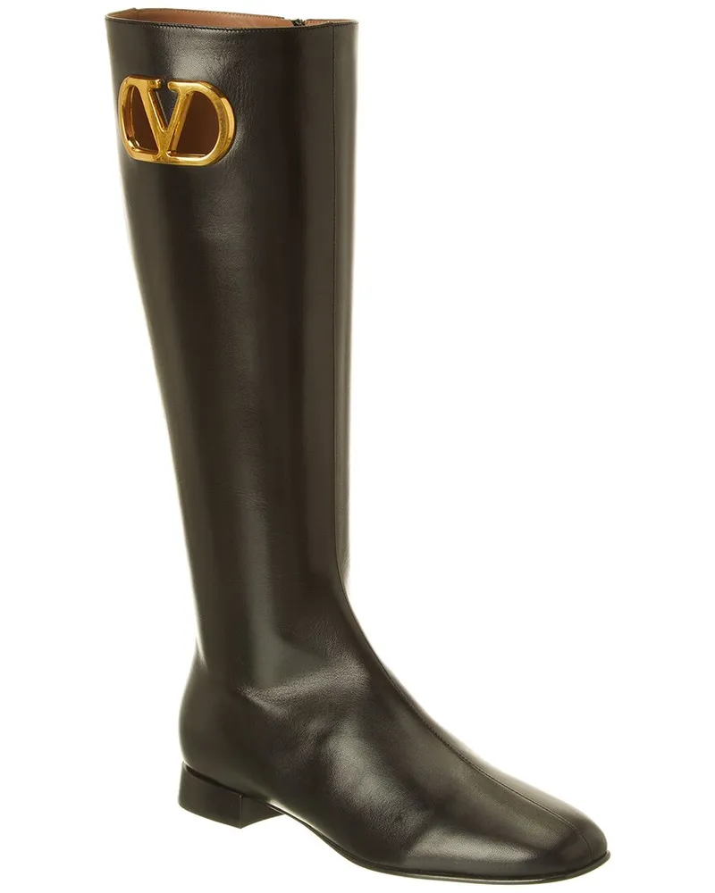 Valentino Garavani VLogo Leather Knee-High Boot Black