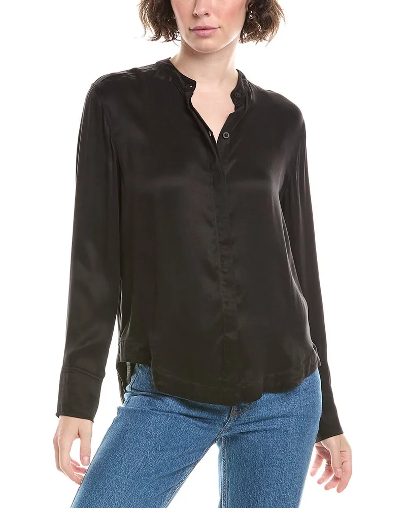 Bella Dahl Mandarin Collar Button-Up Shirt Black