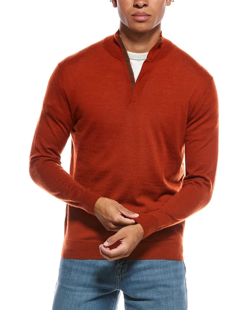 N.Peal Regent Fine Gauge Cashmere & Silk-Blend 1/2-Zip Sweater Orange
