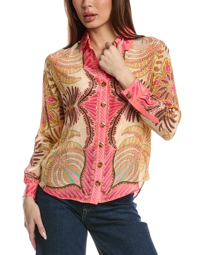 FARM Rio Palm Scarf Sand Shirt Green