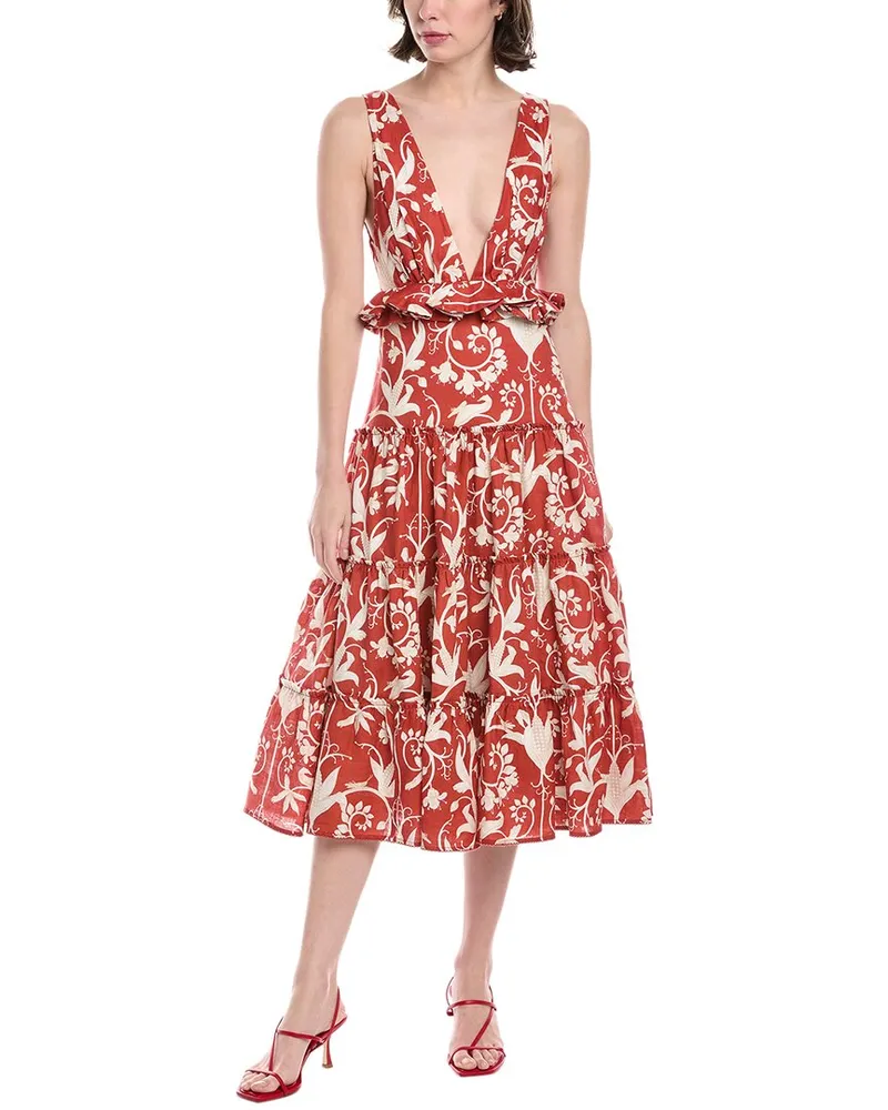 AGUA BENDITA Maiz Linen Midi Dress Red
