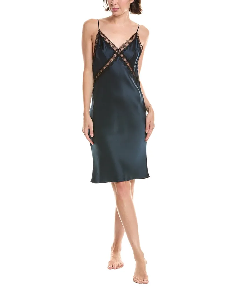 Kiki De Montparnasse Lace Inset Silk Slip Dress Navy