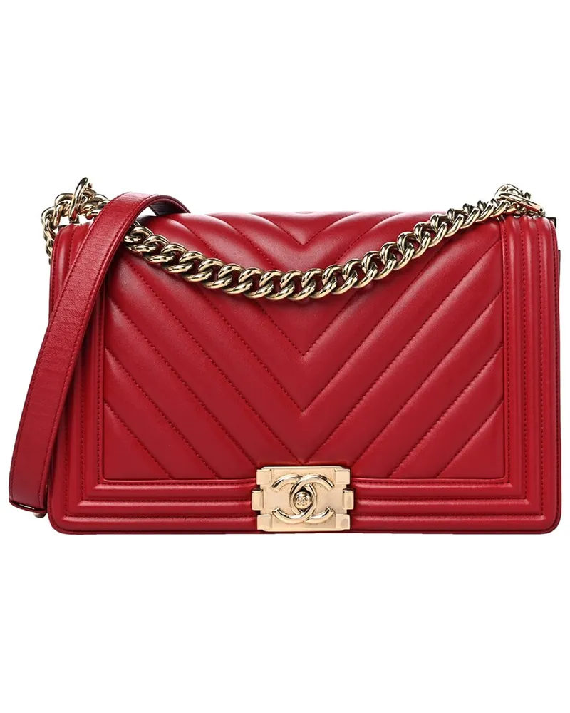 Chanel Red Lambskin Leather Chevron Boy Bag GHW (Authentic Pre-Loved Nocolor