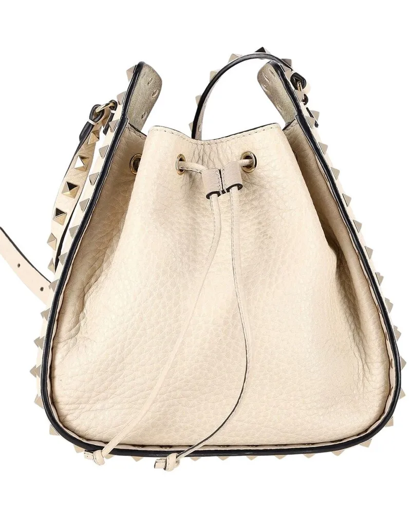 Valentino Garavani Brown & Beige Leather Rockstud Bucket Bag (Authentic Pre-Loved Nocolor