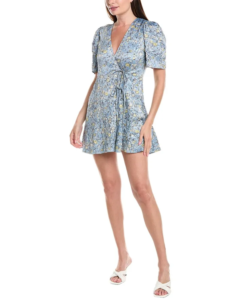 Ganni Satin Wrap Mini Dress Blue