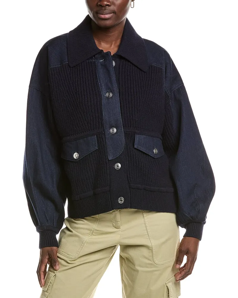 ba&sh Wool-Blend Cardigan Blue