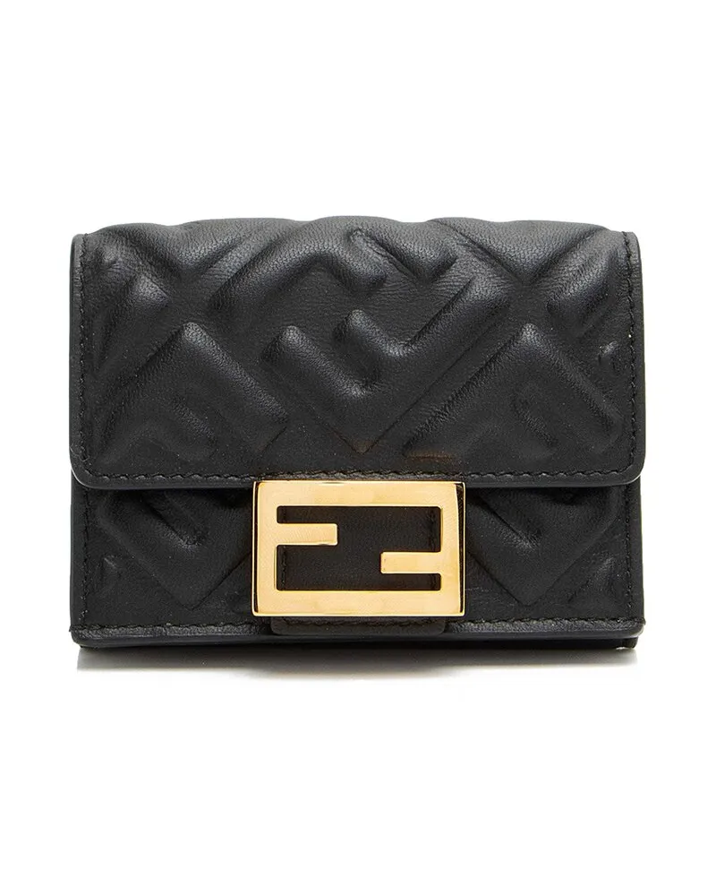 Fendi Black Embossed FF Nappa Leather Baguette Micro Trifold Wallet (Authentic Pre-Loved Nocolor