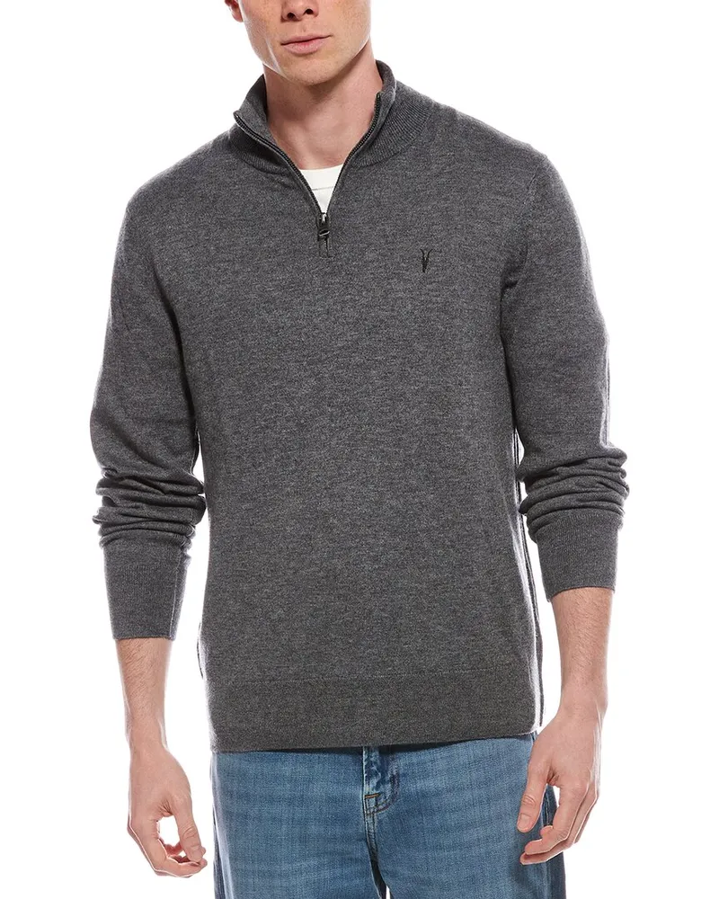 AllSaints Kilburn Zip Wool-Blend Funnel Neck Sweater Grey