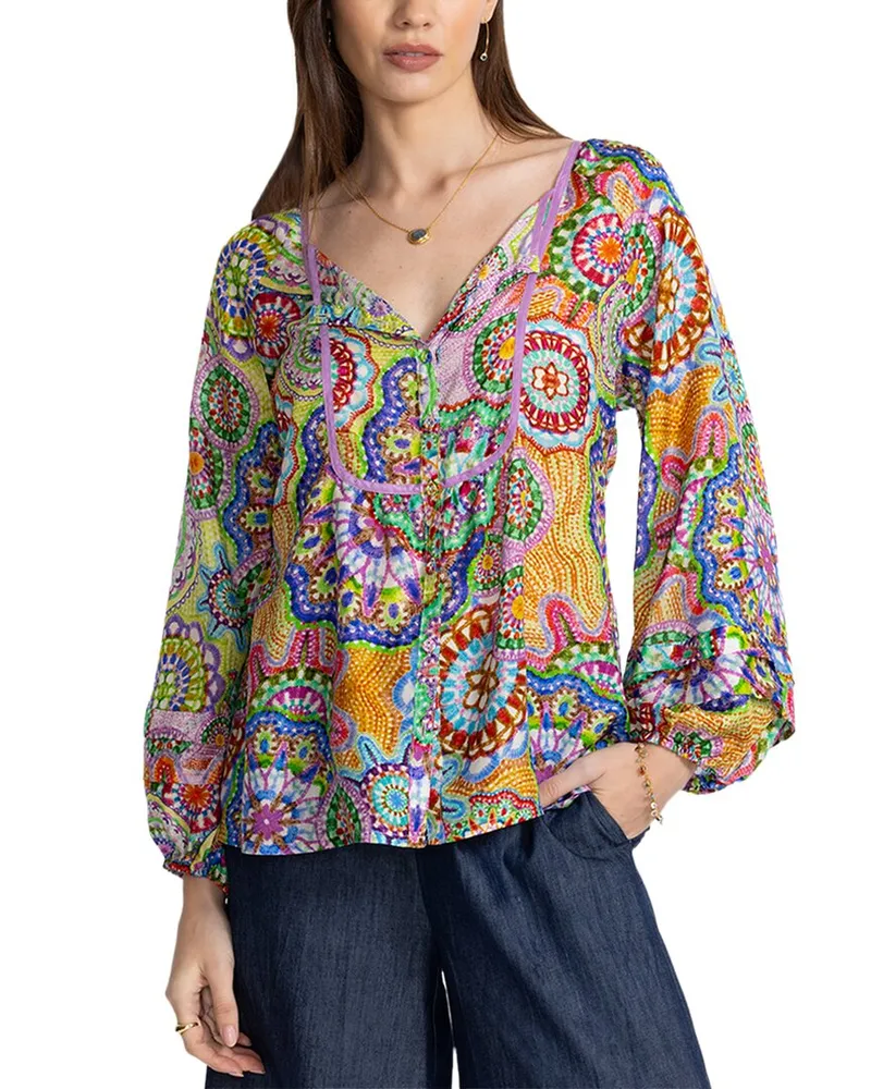 Johnny Was Jannika Silk Shirt Blue