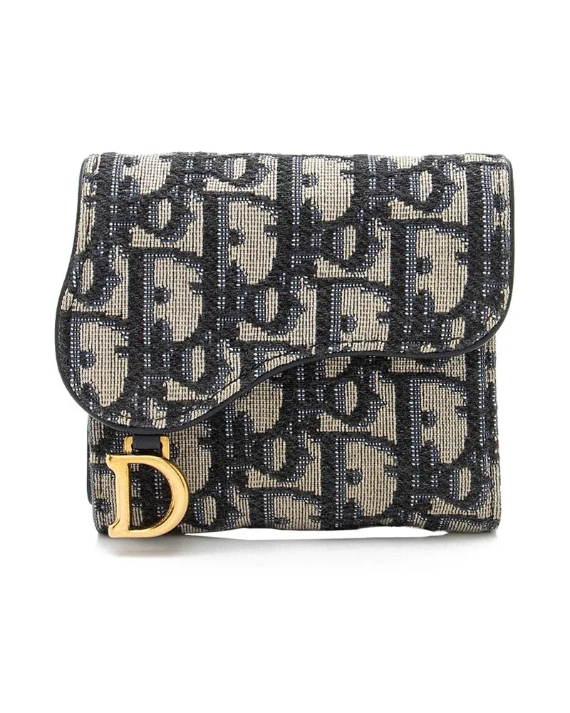 Dior Blue Canvas Oblique Saddle Lotus Compact Wallet (Authentic Pre-Loved Nocolor