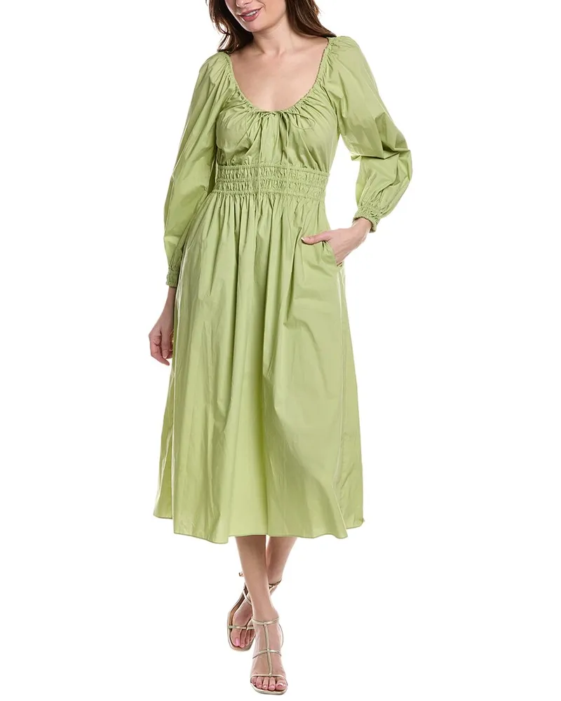 Rebecca Taylor Poplin Smocked Waist Maxi Dress Green