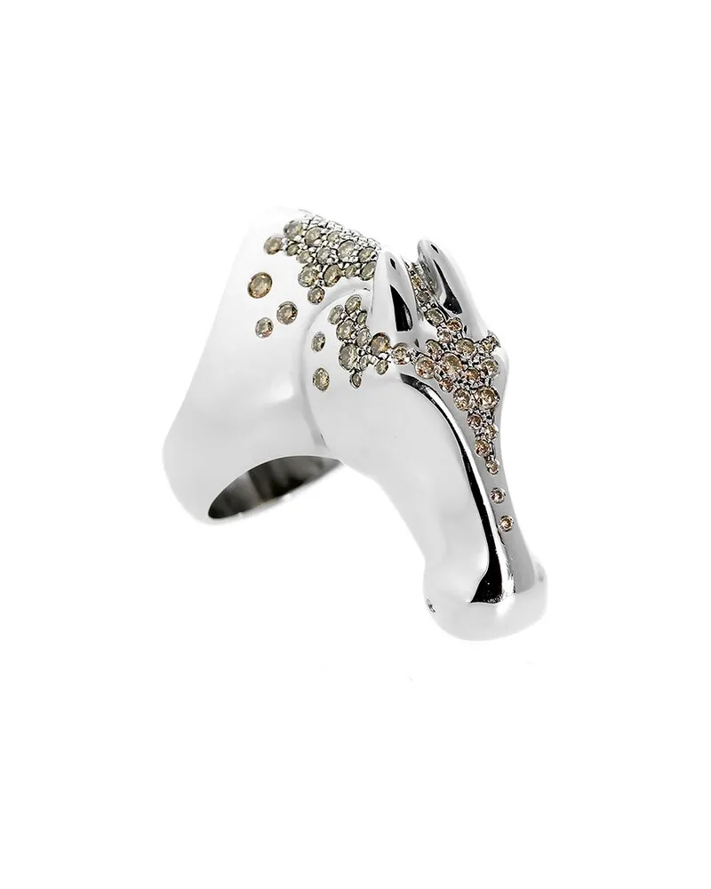 Hermès Silver 1.37 ct. tw. Diamond Galop Horse Limited Edition Ring (Authentic Pre-Loved Nocolor
