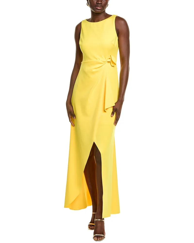 Badgley Mischka Side Drape Wrap Skirt Gown Yellow