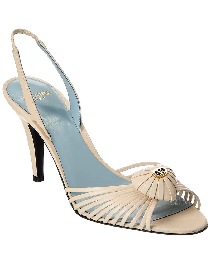 Valentino Garavani Royal Heart 85 Leather Slingback Sandal White