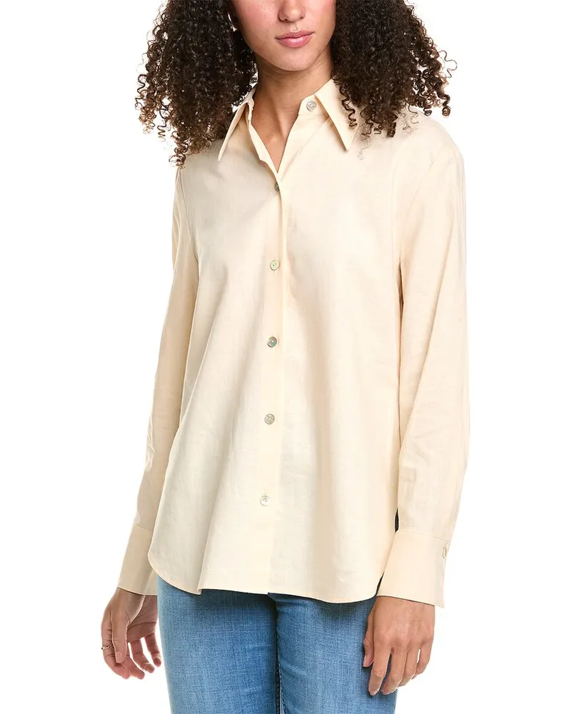 Vince Relaxed Button-Down Linen-Blend Shirt White