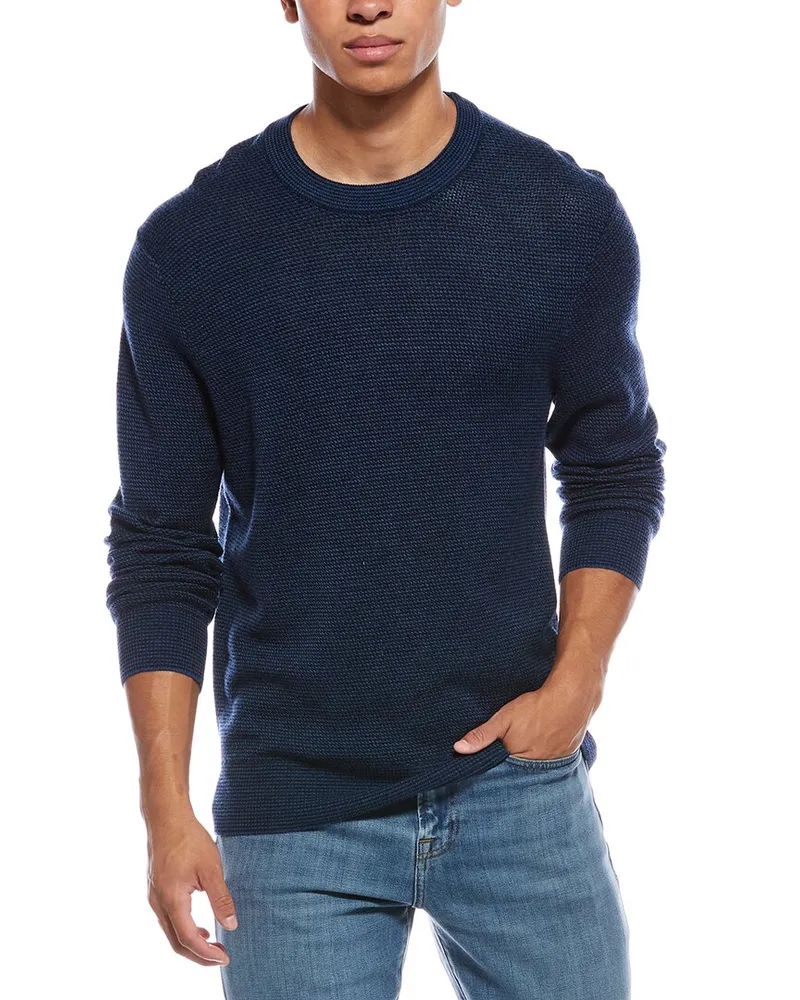 Vince Two-Tone Mesh Wool Crewneck Sweater Blue