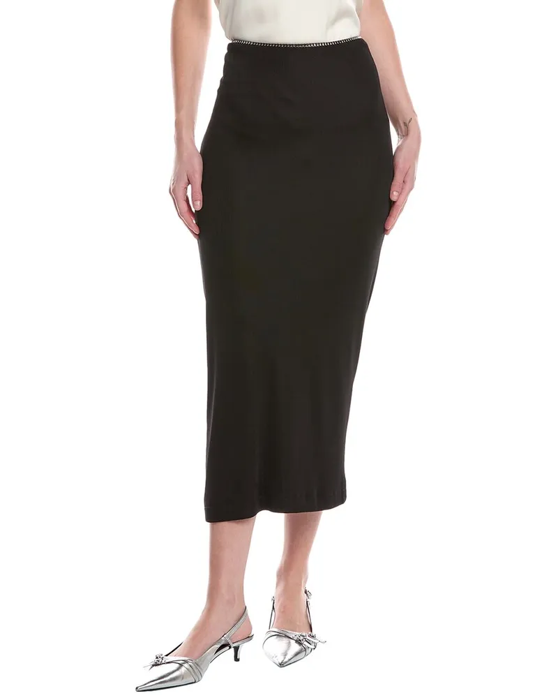 Rag & Bone Gwenyth Leather-Trim Midi Skirt Black
