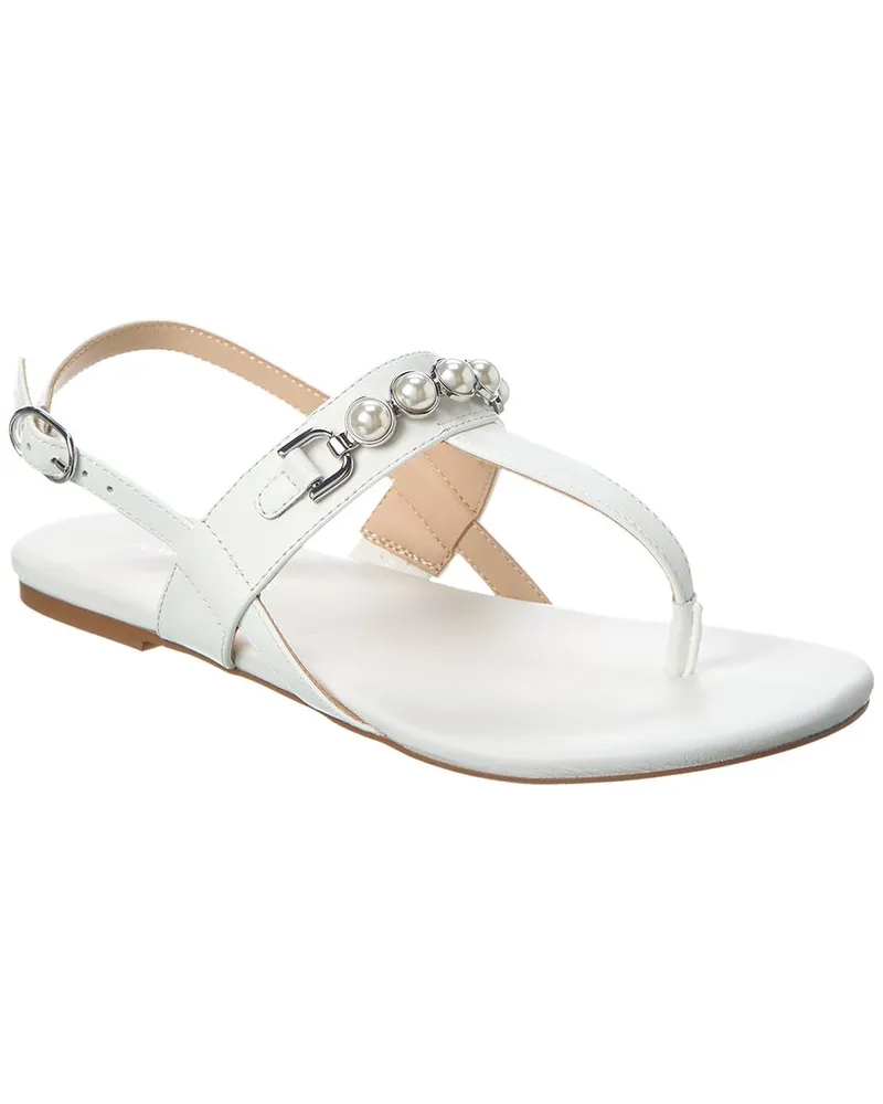 Stuart Weitzman Perla T-Strap Leather Sandal White