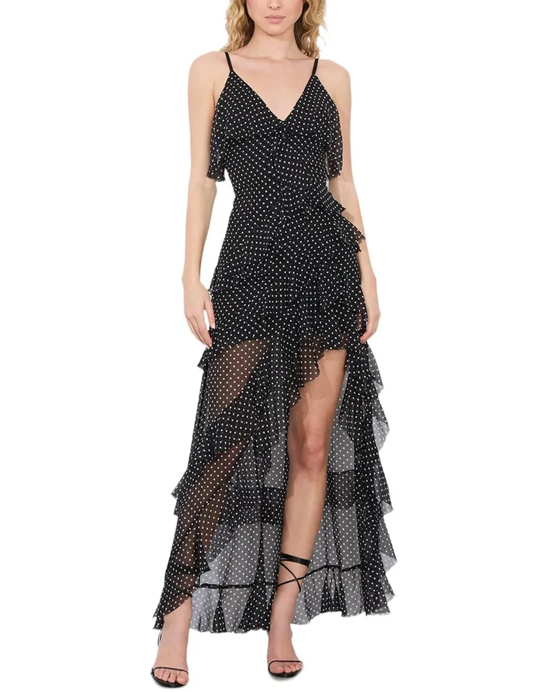 Alice + Olivia Laverne Asymmetrical Ruffle Silk-Trim Dress Black